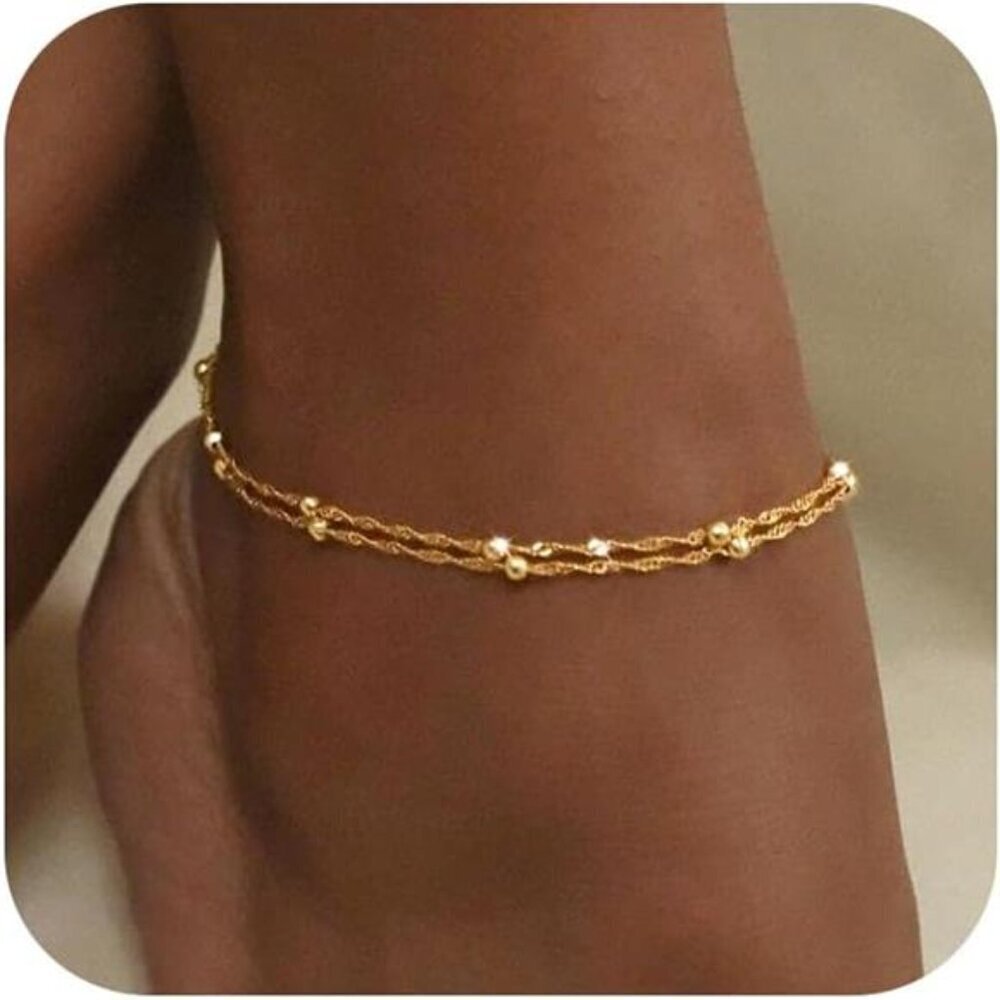 Gold Ankle Bracelets for Women Layering Set Waterproof
